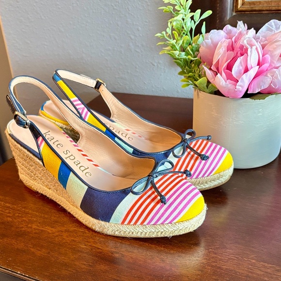 kate spade Shoes - Size 7.5 Kate Spade Striped Multicolor Espadrille Wedge Slingback - Women's
